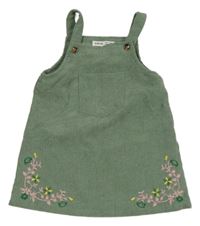 Olivové manšestrové šaty s větvičkami a květy a kapsou SHEIN