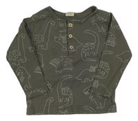 Tmavošedé žebrované triko s dinosaury ALANA