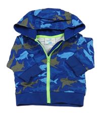 Safírová propínací mikina se žraloky a kapucí Topomini