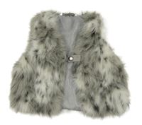 Šedo-bílo-černá vzorovaná kožešinová zateplená vesta