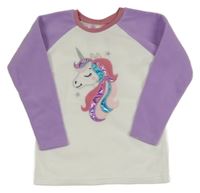 Bílo-levandulovo-starorůžová fleecová mikina s jednorožcem INFINITY KIDS