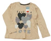 Nové - pudrovobéžové triko se srdíčky a nápisy PRIMARK