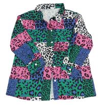 Bílo-růžovo-tmavozeleno-modrofialovo-černá vzorovaná propínací tunika SHEIN