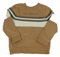 Hnědo-bílá mikina s nápisem a pruhy Nutmeg