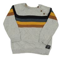 Světlešedý melírovaný svetr s pruhy a nášivkou F&F