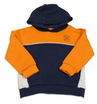 Tmavomodro/oranžovo-světlešedá mikina s číslem a žebrováním a kapucí Nutmeg