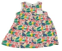 Nové - bílé šaty s ovocem a ptáčky a lístečky Sfera