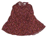 Tmavovínové šaty s kytičkami a volánkem Next