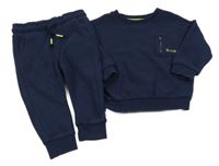 2Set - Tmavomodrá žebrovaná oversize mikina s kapsou s nápisem + tepláky F&F