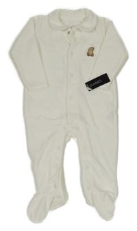 Nové - bílý žebrovaný sametový overal s kapsou s medvídkem a límečkem St. Bernard