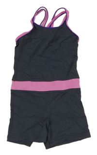 Tmavošedo-růžový plavkový overal