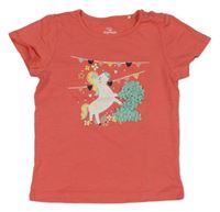 Jahodové melírované tričko s jednorožcem Topomini