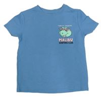 Modré žebrované tričko se želvičkou a nápisy PRIMARK