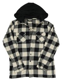 Černo-bílá kostkovaná košile s odepínací kapucí Matalan