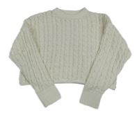 Smetanový žebrovaný/vzorovaný oversize crop svetr ZARA