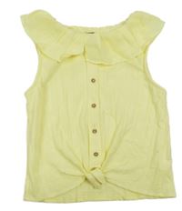 Žlutý žebrovaný crop top s uzlem a límečkem OVS