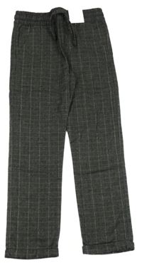 Nové - černo-šedo-hnědo-bílé kostkované vzorované chino kalhoty F&F