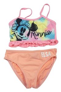 2set- Barevná plavková podprsenka s Minnie + Lososové plavkové kalhotky s nápisem Disney