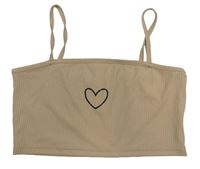 Hnědý žebrovaný crop top se srdcem Shein