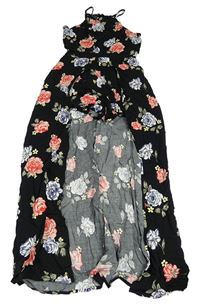 Černý květovaný lehký kraťasový overal s maxi sukní New Look
