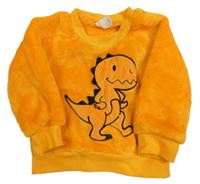 Oranžová chlupatá mikina s dinosaurem zn. Shein
