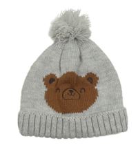 Světlešedá melírovaná pletená čepice s medvědem a bambulí Ergee