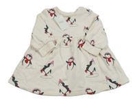 Nové - Smetanové teplákové šaty s tučňáky M&S