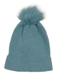 Modrá pletená čepice s bambulí Primark