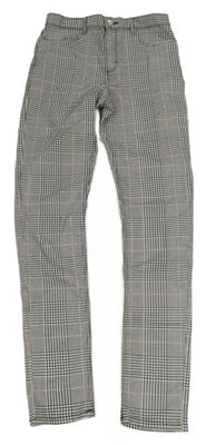 Černo-bílo-červené kostkované plátěné skinny kalhoty H&M