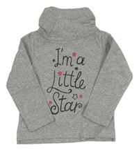 Šedá melírovaná mikina s nápisem s hvězdami a rolákem C&A