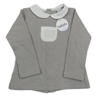 Nové - Šedá prošívaná mikina s kapsou a límečkem