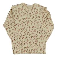 Krémové květované žebrované triko s volánky