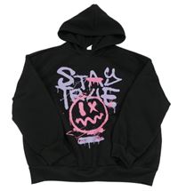 Černá mikina se smajlíkem s nápisem a kapucí Shein