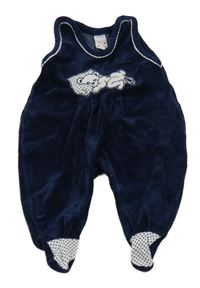 Tmavomodré sametové dupačky s medvědem