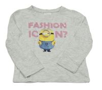 Světlešedé melírované triko s Mimoněm a nápisem z flitrů