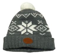 Tmavošedá vzorovaná pletená čepice s bambulí TCM