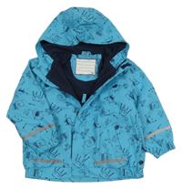 Azurová nepromokavá lehce zateplená bunda s příšerkami a kapucí Kiki&Koko