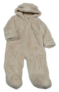 Béžová kožešinová zateplená kombinéza s kapucí Matalan