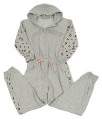 Šedá melírovaná tepláková kombinéza s nápisem a kapucí George