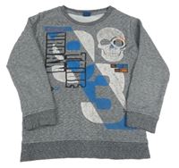 Tmavošedá melírovaná mikina s lebkou a číslem Y.F.K.