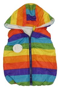 Nové - Barevná pruhovaná šusťáková zateplená vesta s kapucí