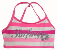 Neonově růžovo-bílá pruhovaná plavková lambáda s nápisem