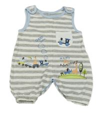 Šedo-bílé pruhované laclové kraťasy se zvířaty