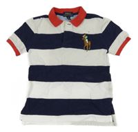 Tmavomodro-bílé pruhované polo tričko s výšivkou Ralph Lauren
