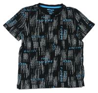 Černo-šedé vzorované tričko s modrými nápisy F&F