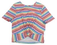 Barevné pruhované žebrované crop tričko New Look