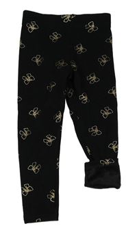 Černé zateplené legíny se zlatými mašlemi Primark