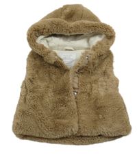 Hnědá kožešinová podšitá vesta s kapucí zn. Primark