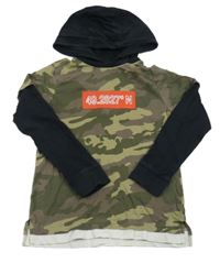Khaki army triko s černými rukávy a kapucí Next