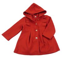 Červený flaušový kabát s kapucí shein